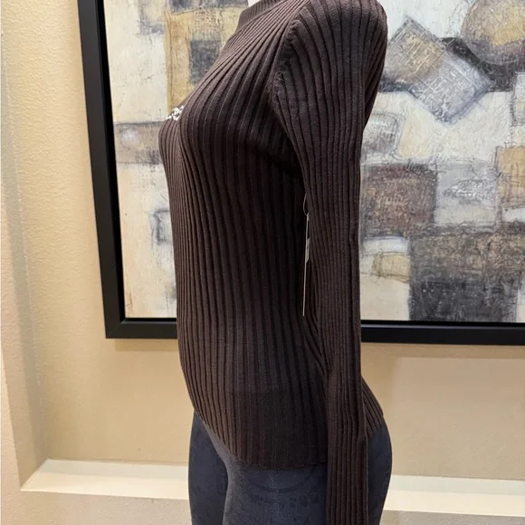 Bebe Crystal Logo Brown Long Sleeve Pullover Sweater. Size M. NWT - Picture 2 of 7